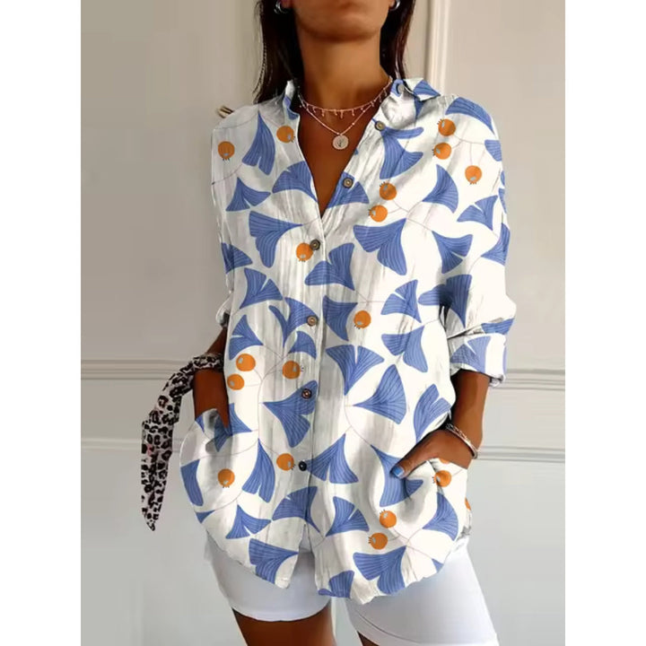 CALORA_ Bloemen Blouse met Knopen en Lange Mouwen voor Dames