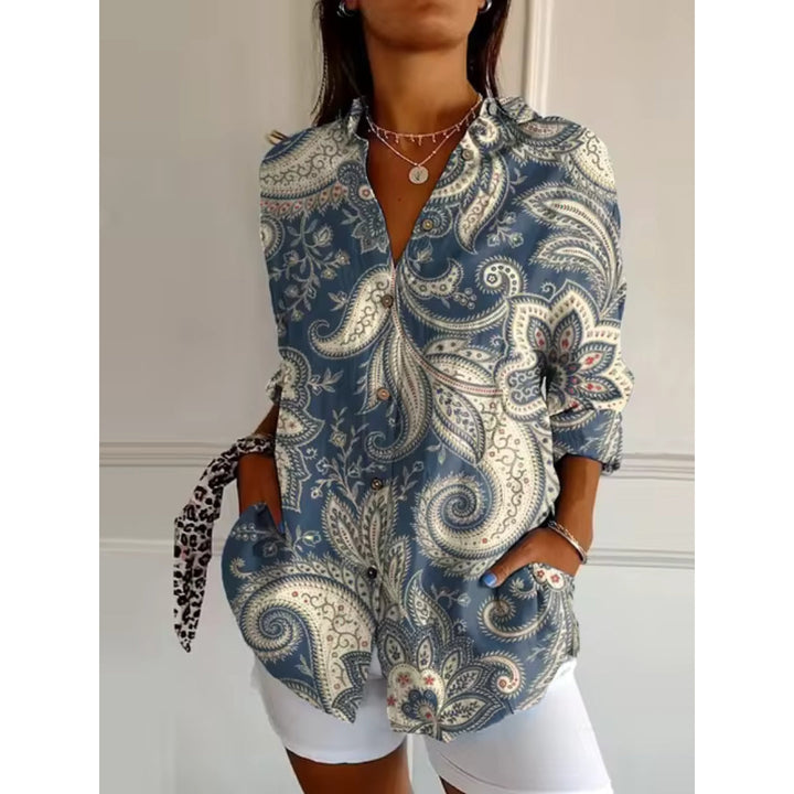 CALORA_ Bloemen Blouse met Knopen en Lange Mouwen voor Dames