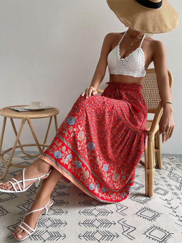 CALORA_ Bohemian Print Swing Rok met Elastische Taille voor Vakantie