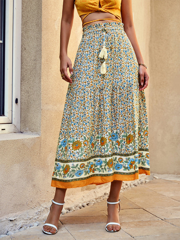 CALORA_ Bohemian Print Swing Rok met Elastische Taille voor Vakantie