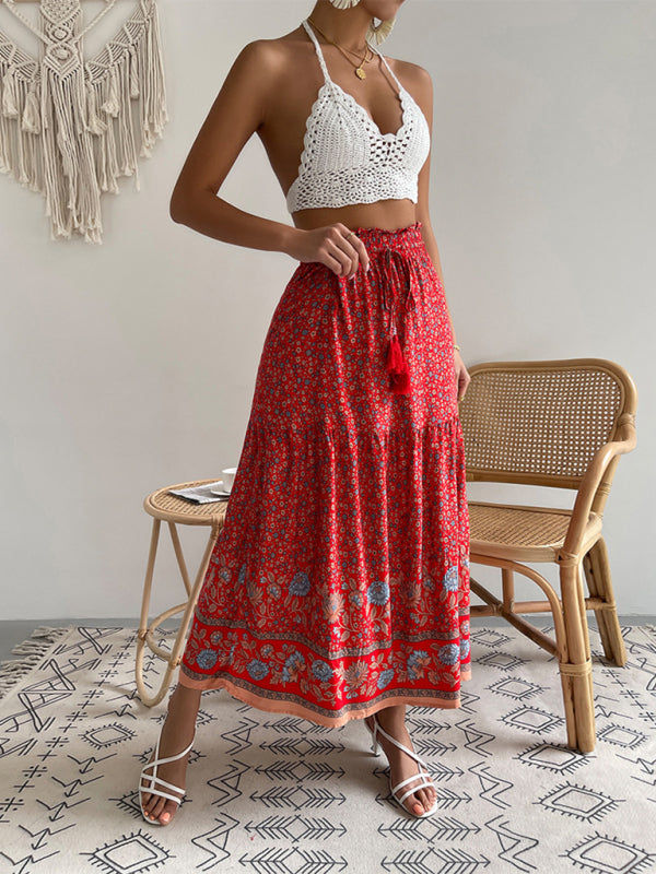 CALORA_ Bohemian Print Swing Rok met Elastische Taille voor Vakantie