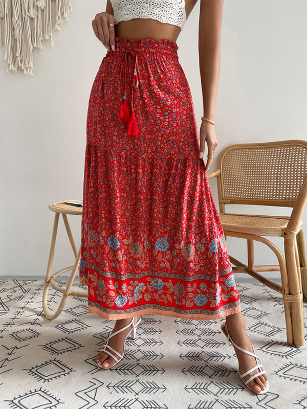 CALORA_ Bohemian Print Swing Rok met Elastische Taille voor Vakantie