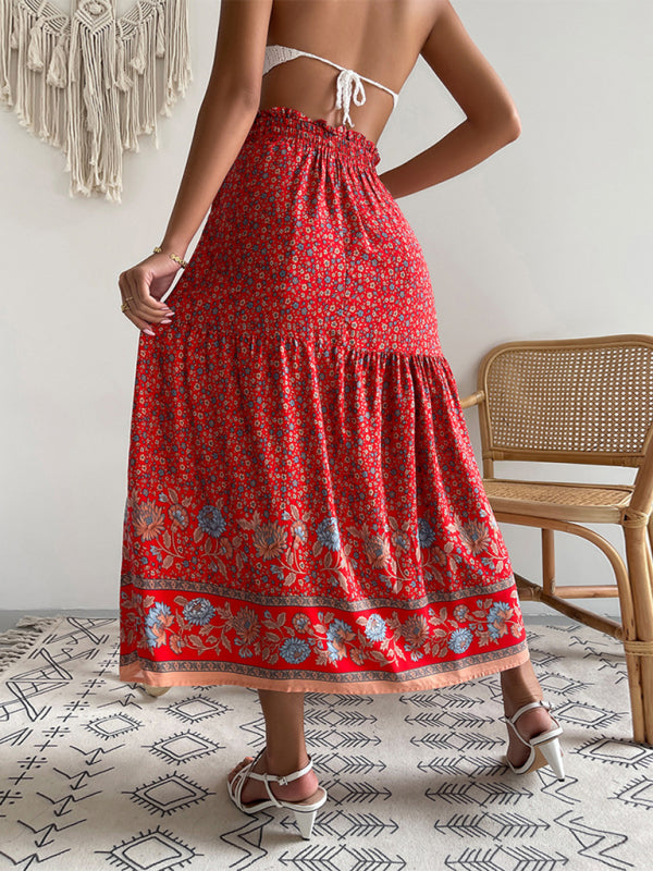 CALORA_ Bohemian Print Swing Rok met Elastische Taille voor Vakantie