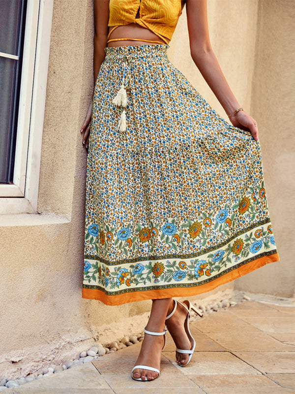 CALORA_ Bohemian Print Swing Rok met Elastische Taille voor Vakantie