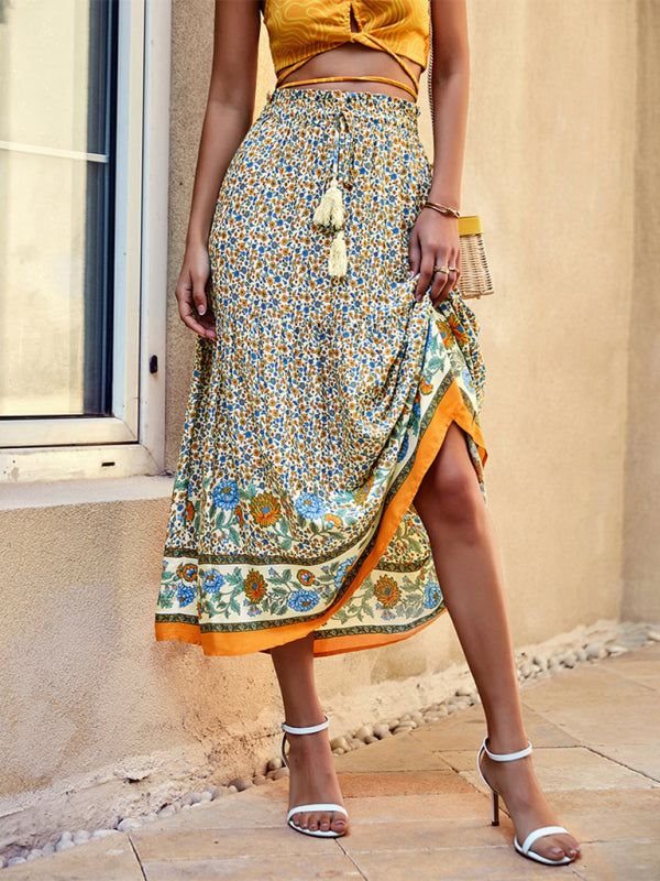CALORA_ Bohemian Print Swing Rok met Elastische Taille voor Vakantie