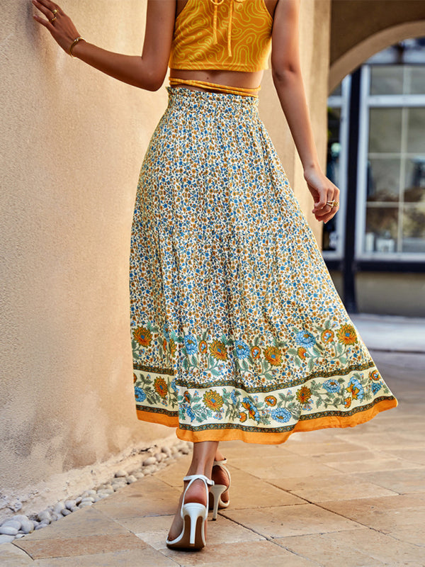 CALORA_ Bohemian Print Swing Rok met Elastische Taille voor Vakantie