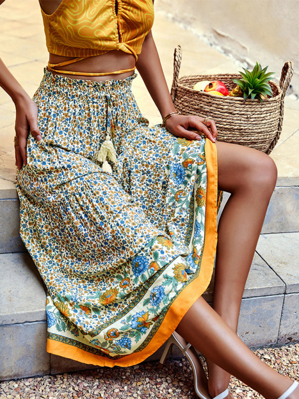 CALORA_ Bohemian Print Swing Rok met Elastische Taille voor Vakantie