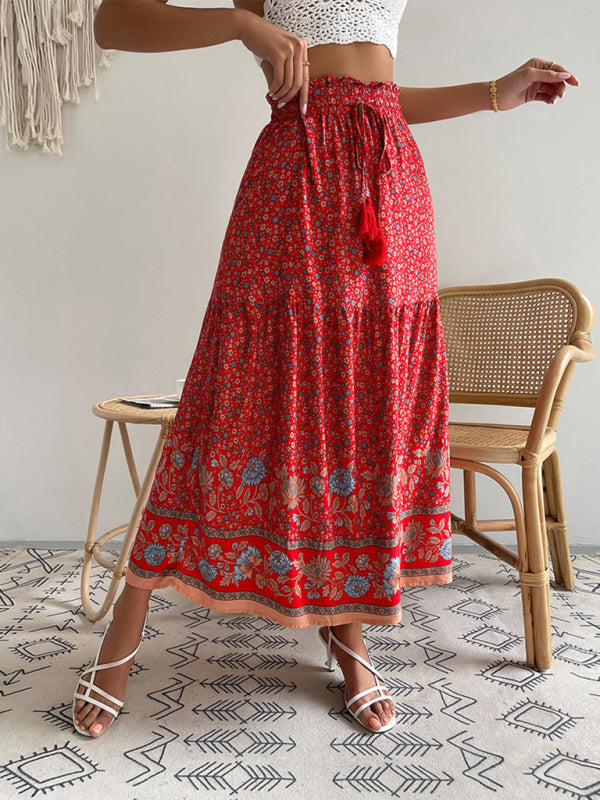 CALORA_ Bohemian Print Swing Rok met Elastische Taille voor Vakantie