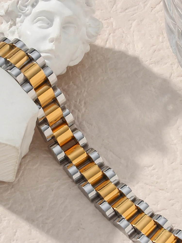 CALORA_ Brede Schakelarmband Goud-Zilver van Hoogwaardige Kwaliteit