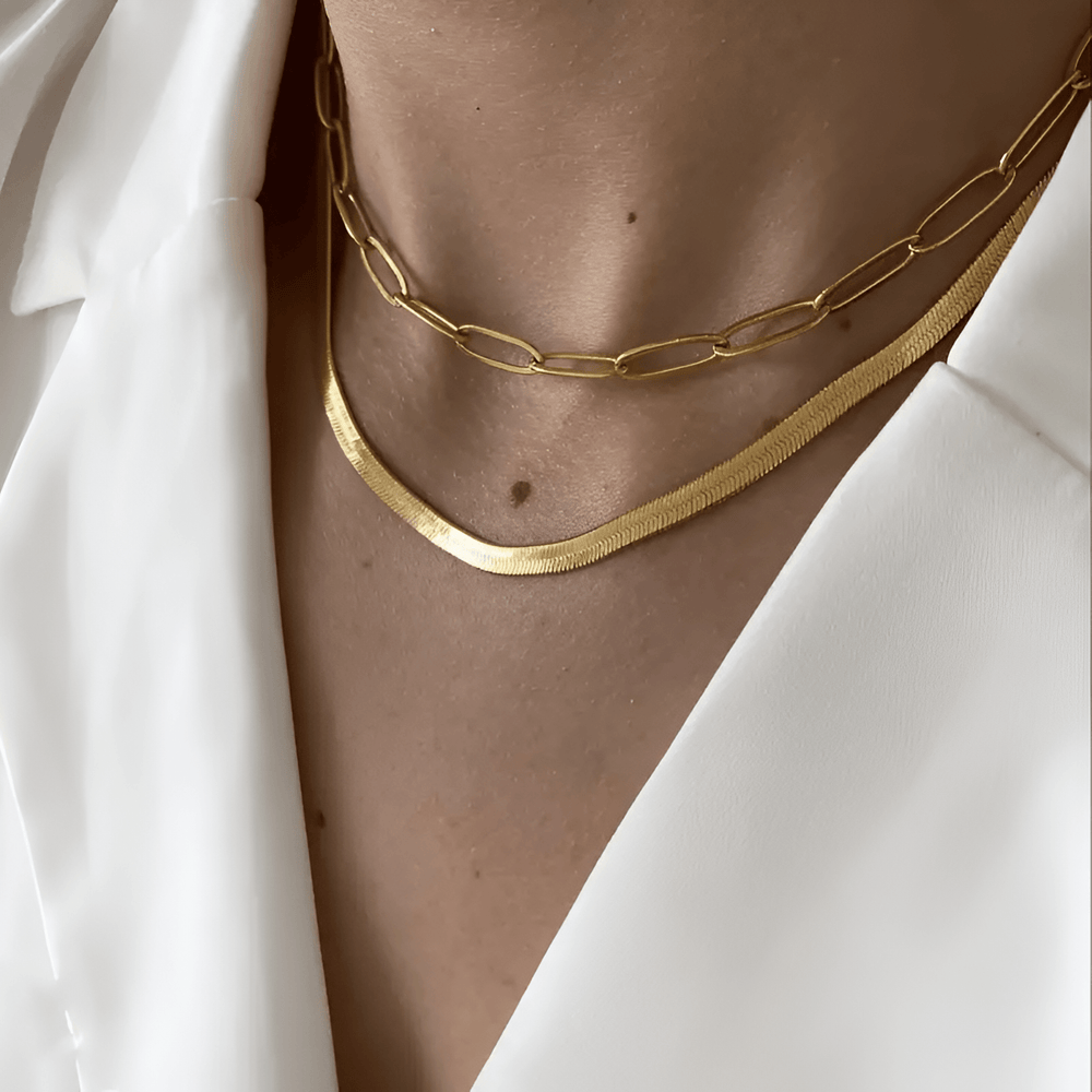 CALORA_ Brilane | Gouden Slangenhalsband - Tweedelig