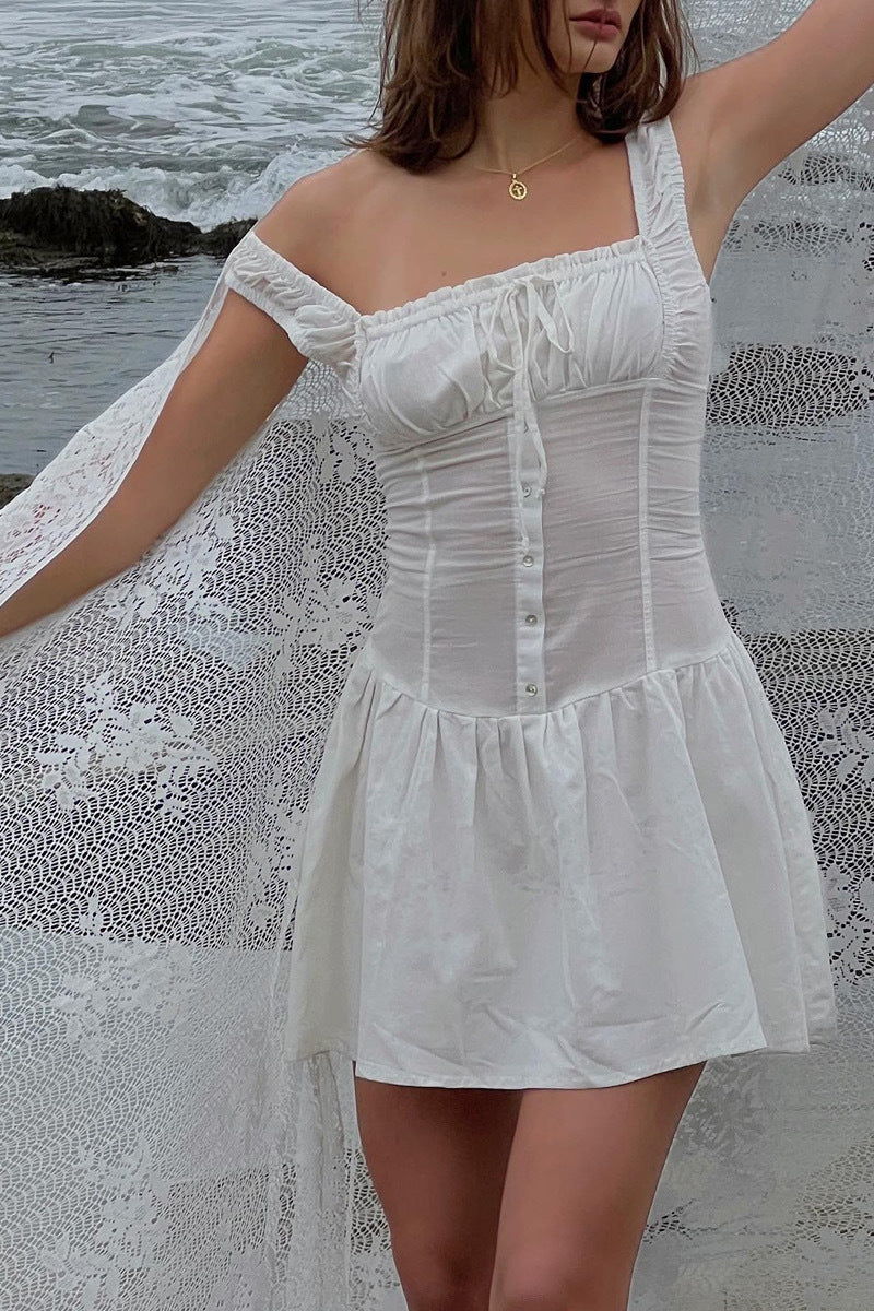 CALORA_ Broderie Anglaise Corset Mini Jurk voor Zomerse Avonden