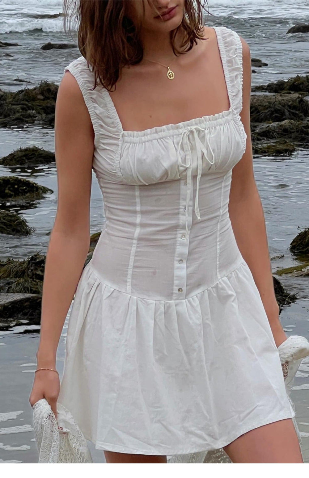 CALORA_ Broderie Anglaise Corset Mini Jurk voor Zomerse Avonden