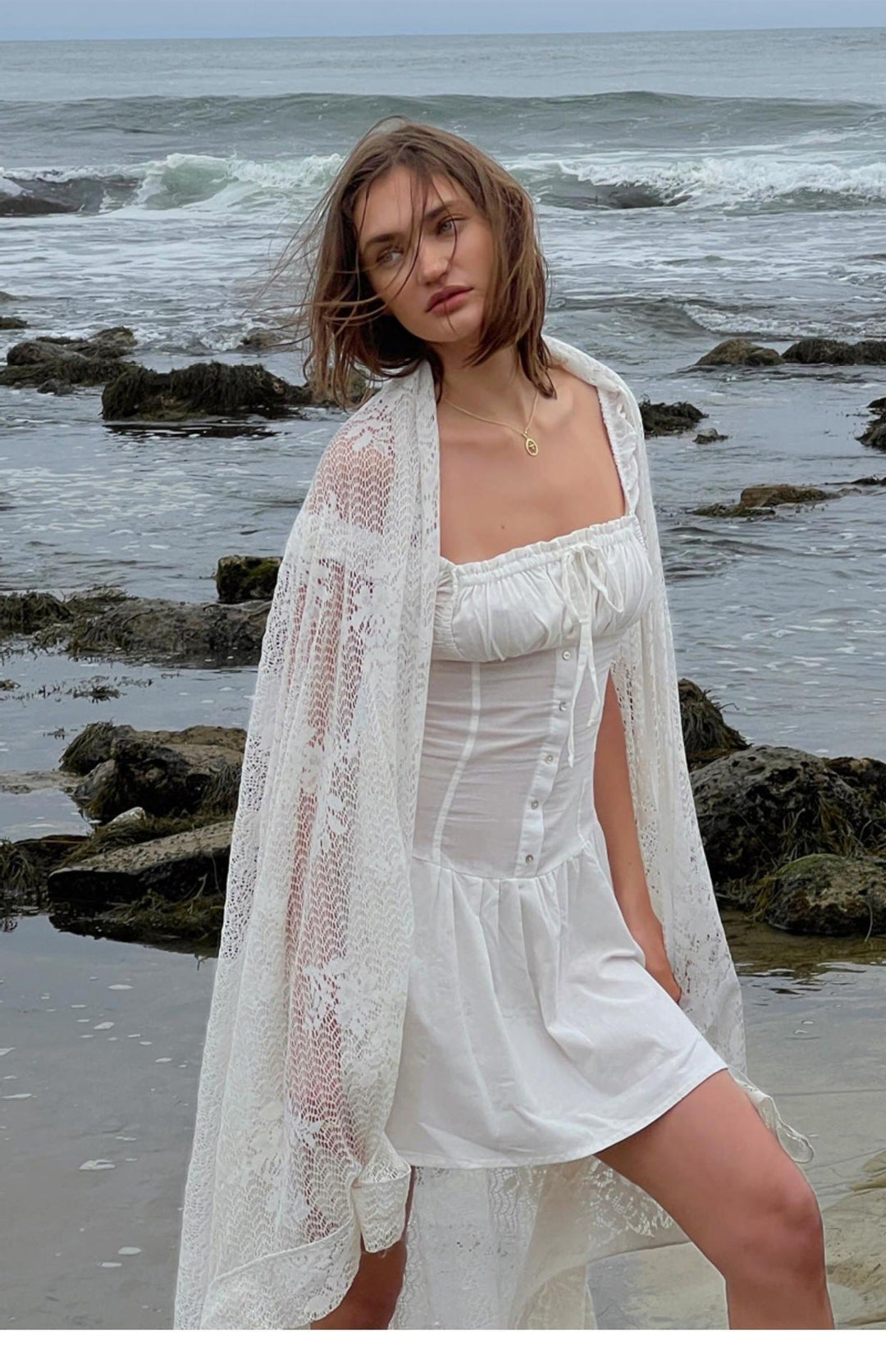 CALORA_ Broderie Anglaise Corset Mini Jurk voor Zomerse Avonden