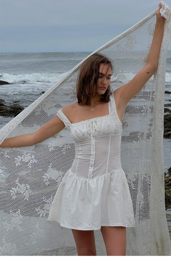 CALORA_ Broderie Anglaise Corset Mini Jurk voor Zomerse Avonden
