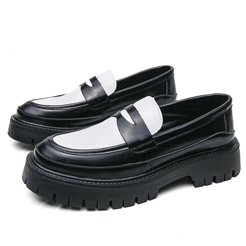 CALORA_ Carlo | Luxe Leren Loafers met platformzool - Zwart Wit