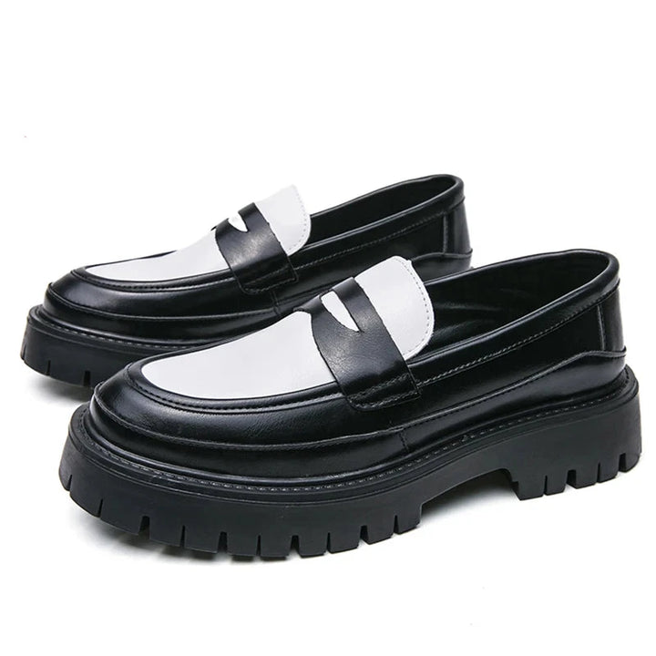 CALORA_ Carlo | Luxe Leren Loafers met platformzool - Zwart Wit