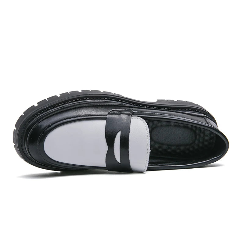 CALORA_ Carlo | Luxe Leren Loafers met platformzool - Zwart Wit