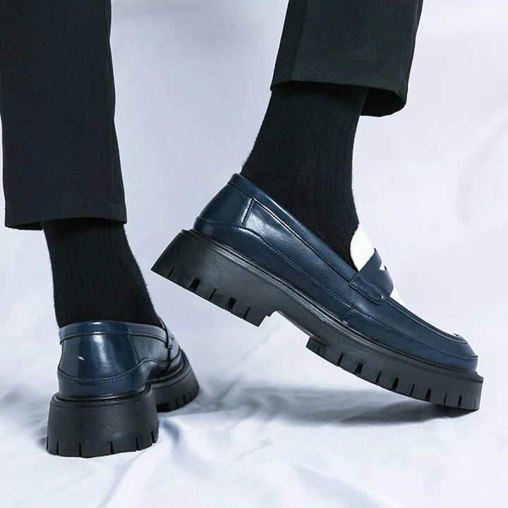 CALORA_ Carlo | Luxe Leren Loafers met platformzool - Zwart Wit