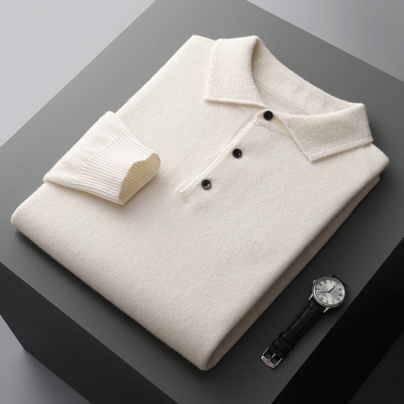 CALORA_ Cashmere/Merino Lange Mouwen Polo Shirt van Luxe Kwaliteit