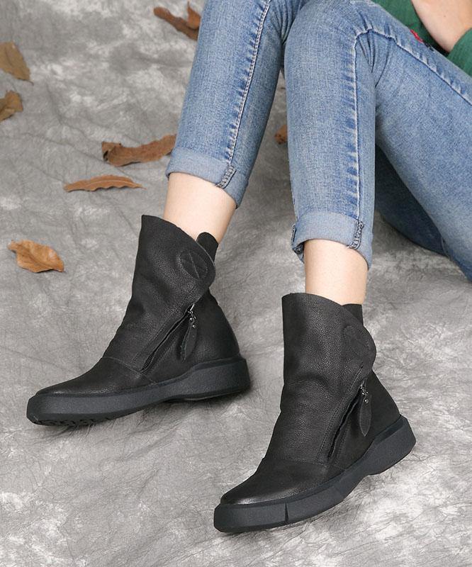 CALORA_ Casual Laarzen met Chocolade rits van Rundleer