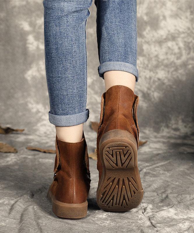 CALORA_ Casual Laarzen met Chocolade rits van Rundleer