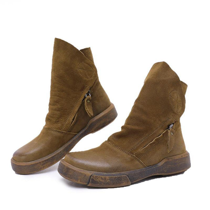 CALORA_ Casual Laarzen met Chocolade rits van Rundleer