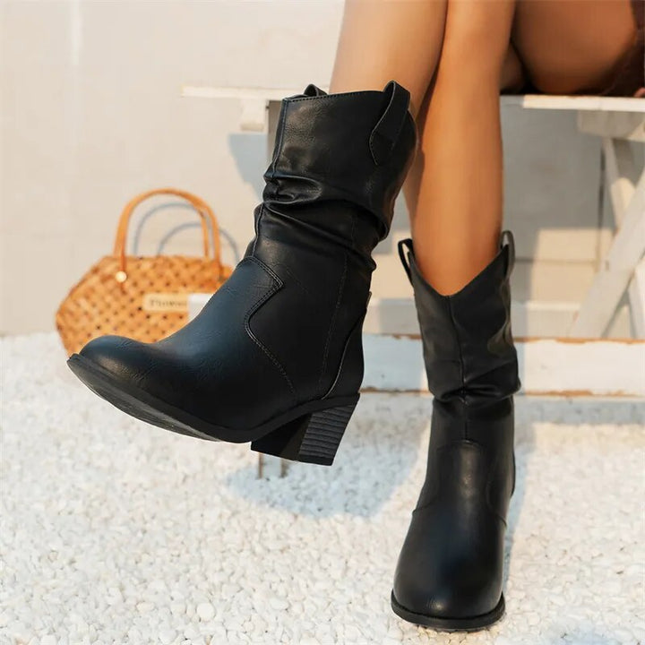 CALORA_ Casual Middelhoge Leren Dames Laarzen