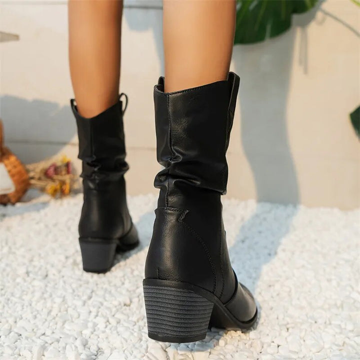 CALORA_ Casual Middelhoge Leren Dames Laarzen