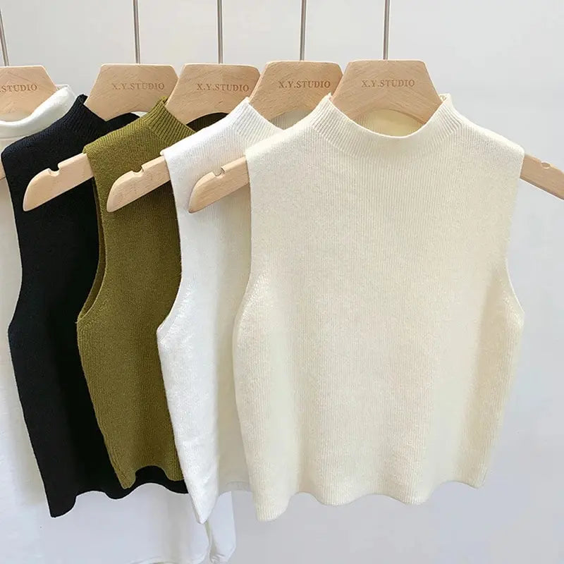 CALORA_ Casual Mouwloze Gebreide Turtleneck top voor Vrouwen