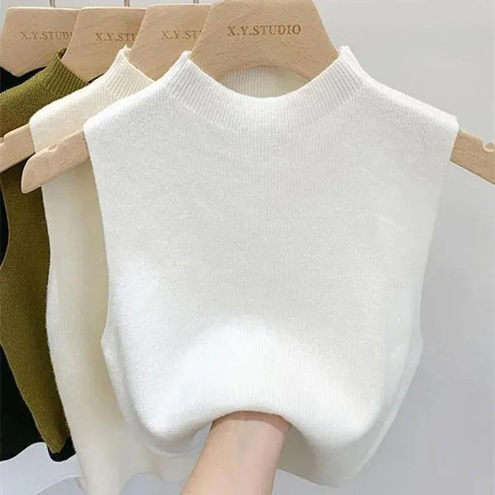 CALORA_ Casual Mouwloze Gebreide Turtleneck top voor Vrouwen