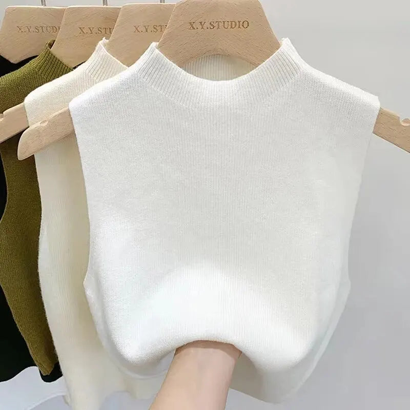 CALORA_ Casual Mouwloze Gebreide Turtleneck top voor Vrouwen