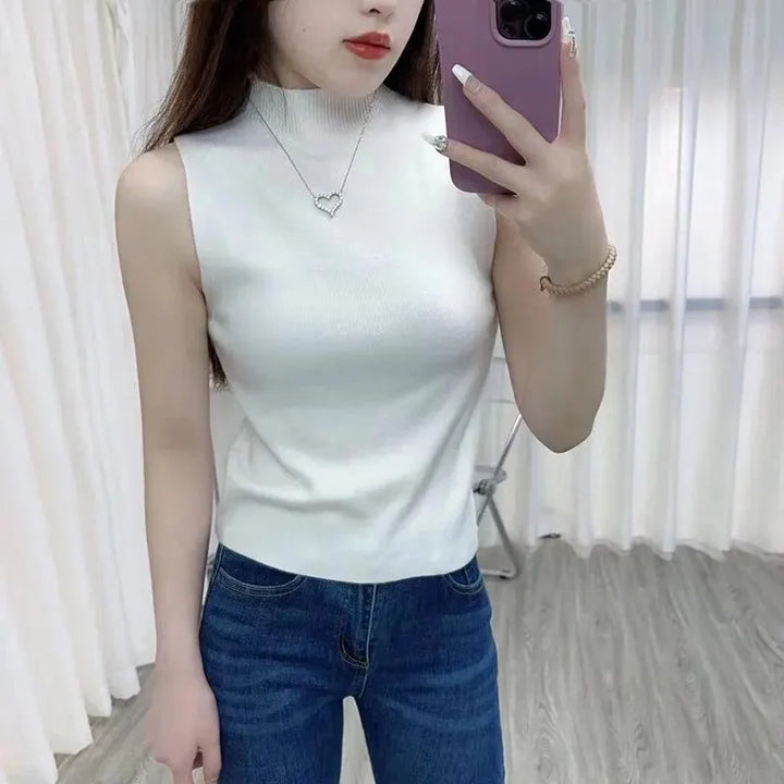 CALORA_ Casual Mouwloze Gebreide Turtleneck top voor Vrouwen