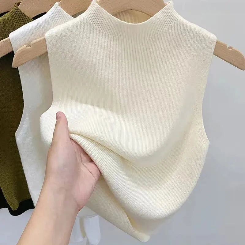 CALORA_ Casual Mouwloze Gebreide Turtleneck top voor Vrouwen