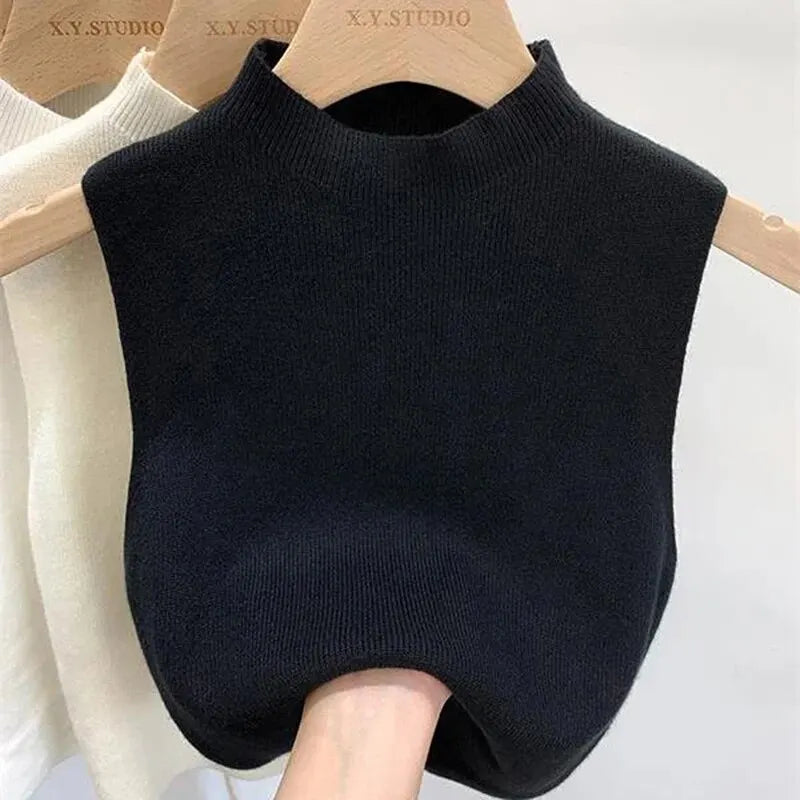 CALORA_ Casual Mouwloze Gebreide Turtleneck top voor Vrouwen