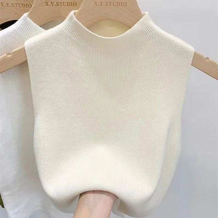 CALORA_ Casual Mouwloze Gebreide Turtleneck top voor Vrouwen