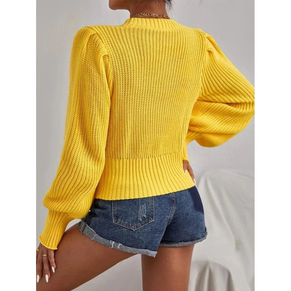 CALORA_ Casual Trui met lantaarnmouwen en twist voor dames