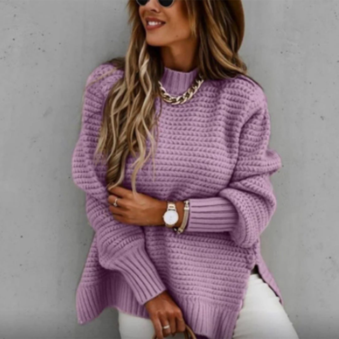 CALORA_ Casual dames trui met lange mouwen en wafelmotief en zijsplitten
