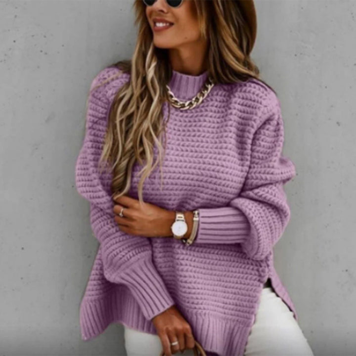 CALORA_ Casual dames trui met lange mouwen en wafelmotief en zijsplitten