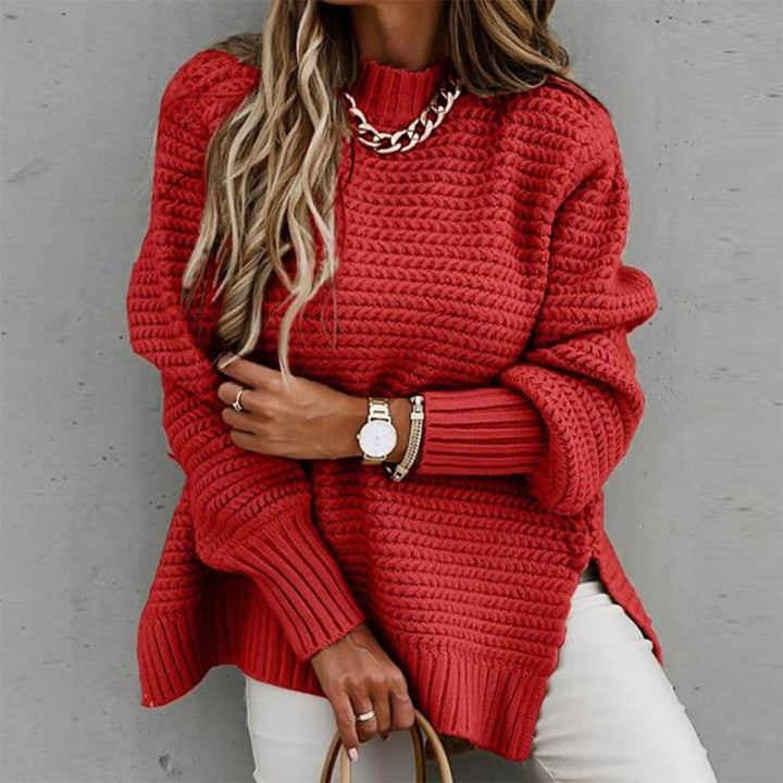 CALORA_ Casual dames trui met lange mouwen en wafelmotief en zijsplitten