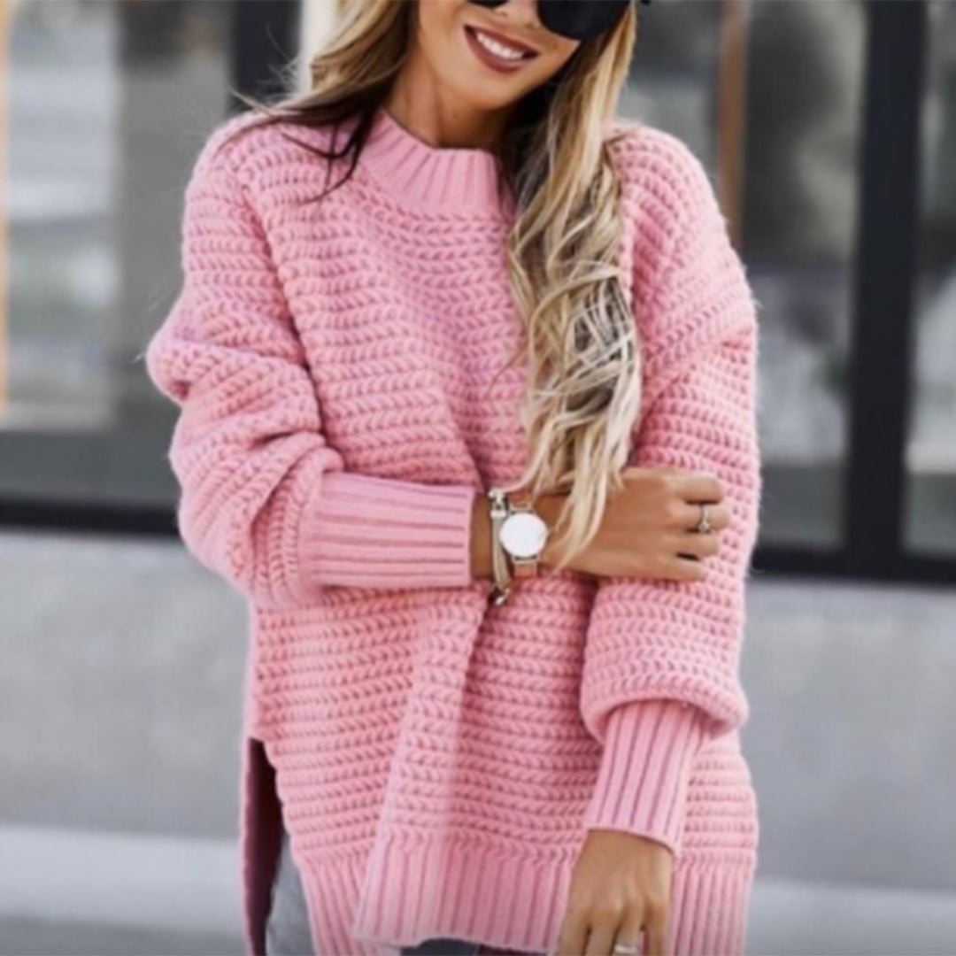 CALORA_ Casual dames trui met lange mouwen en wafelmotief en zijsplitten