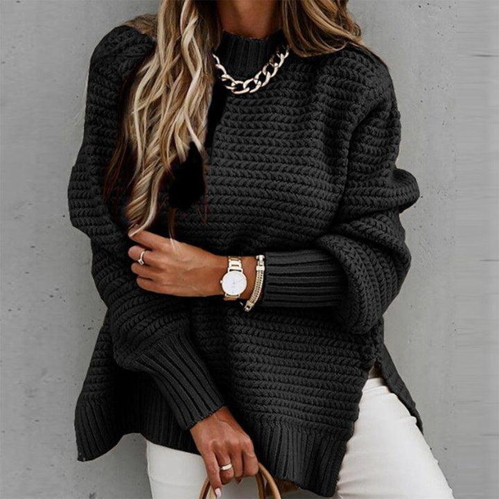 CALORA_ Casual dames trui met lange mouwen en wafelmotief en zijsplitten