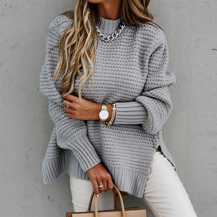 CALORA_ Casual dames trui met lange mouwen en wafelmotief en zijsplitten
