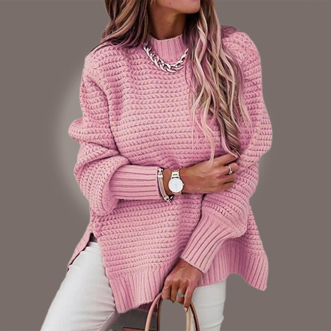 CALORA_ Casual dames trui met lange mouwen en wafelmotief en zijsplitten
