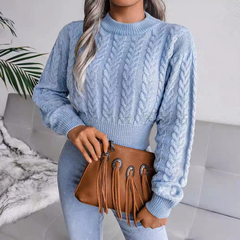 CALORA_ Casual winter basics gebreide crop top trui voor dames