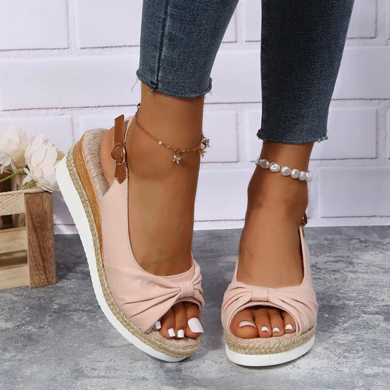 CALORA_ Chique Zomerse Espadrille Sandalen met Gesp en Knoopdetail