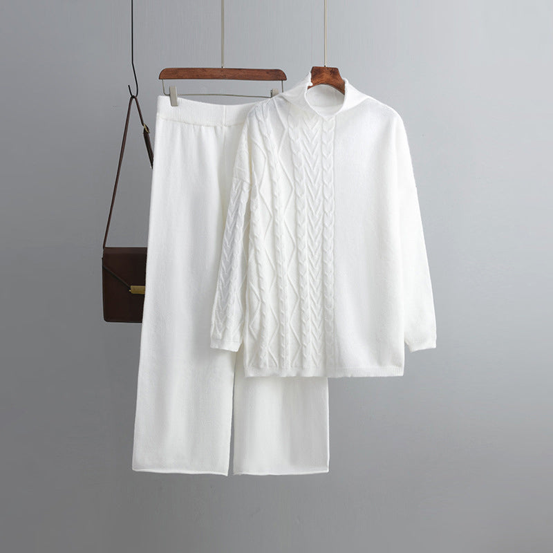 CALORA_ Chique wijde broek lange mouwen trui 2-delige set