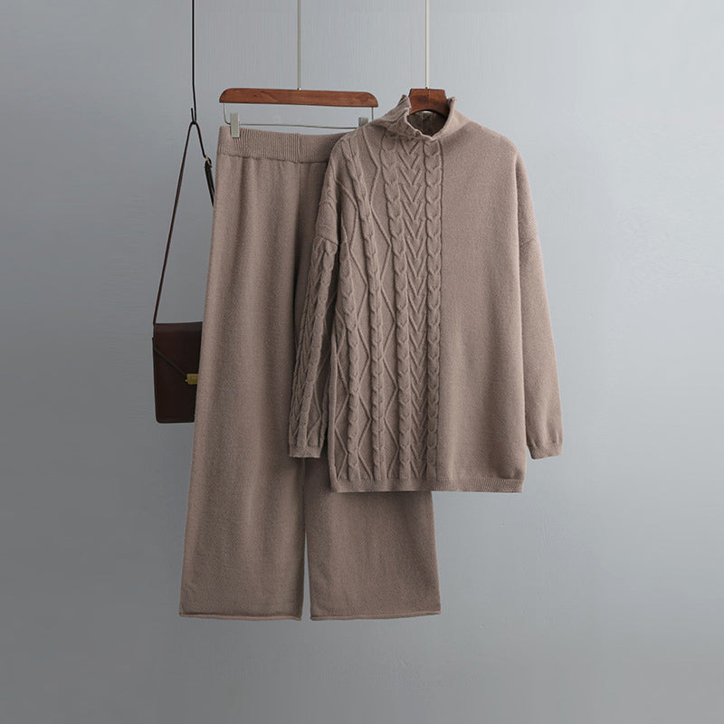 CALORA_ Chique wijde broek lange mouwen trui 2-delige set