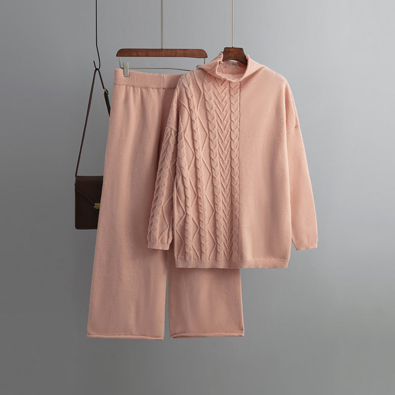 CALORA_ Chique wijde broek lange mouwen trui 2-delige set