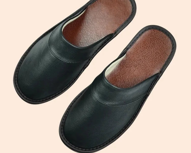 CALORA_ Comfortabele Heren Pantoffels Van Rundleer Voor Dagelijks Gebruik