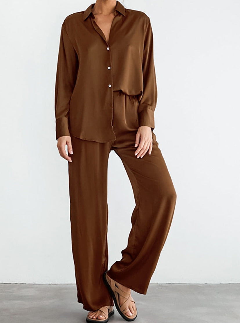 CALORA_ Comfortabele Lange Mouw Broek Eenvoudige Tweedelige Set